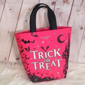 Bath & Body Works Halloween Glitter Bats Hot Pink Trick Or Treat Canvas Tote Bag